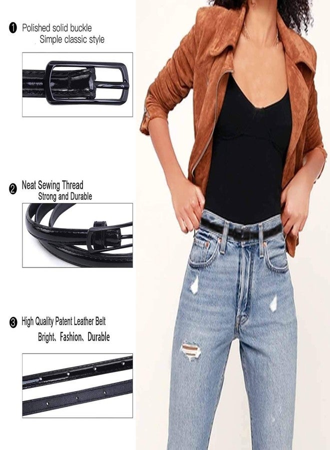 Selighting Women's Solid Color Faux Leather Skinny Belts for Dresses (One Size, Black) - Image 4